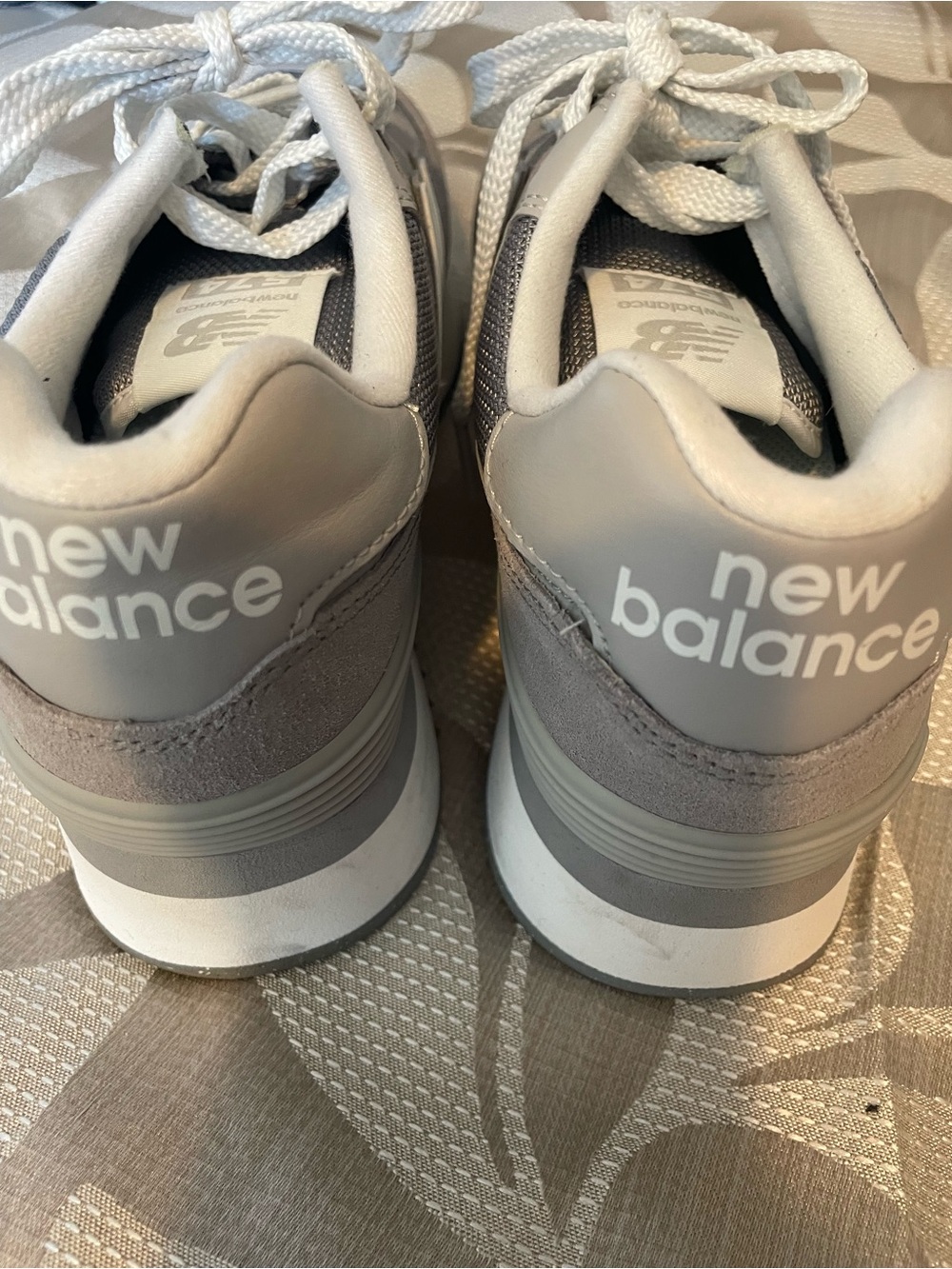 New Balance Women's Gray and White 574 platform sneakers - Picture 8 of 12